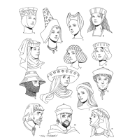 A coloring page of middle ages clothing